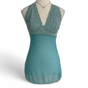 Leonie Vintage 2000Y2K Blue Lace Halter Tank Fairy Core Size Small Going Out Top